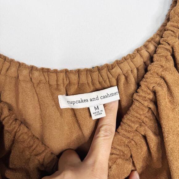 Cupcakes and Cashmere Medium Brown Tan Jennings Faux Suede Off The Shoulder Top - Picture 7 of 12